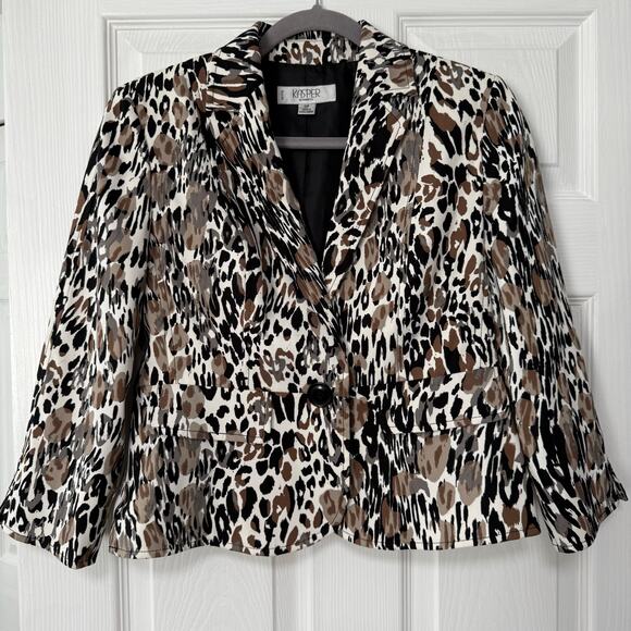 Kasper Separates Women's Leopard Print Single Button Blazer Jacket Size 2Petite - Picture 1 of 13